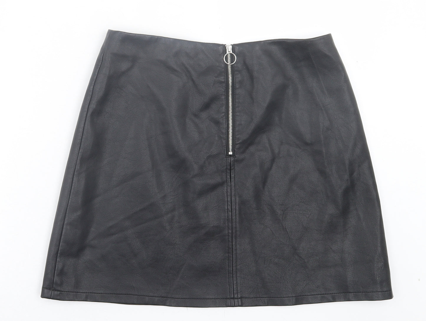 Primark Womens Black Polyurethane A-Line Skirt Size 12 Zip