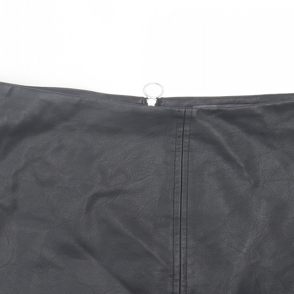 Primark Womens Black Polyurethane A-Line Skirt Size 12 Zip