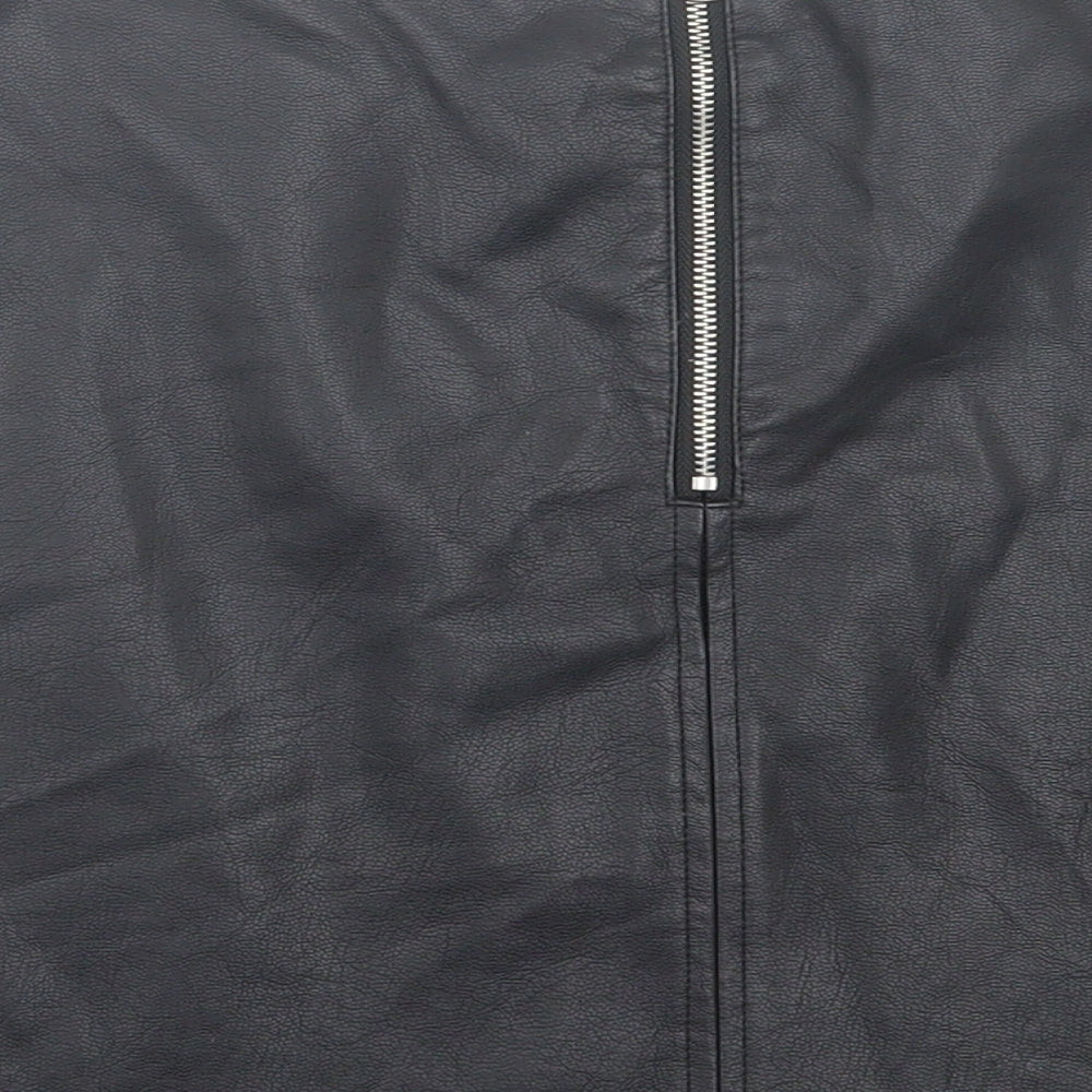 Primark Womens Black Polyurethane A-Line Skirt Size 12 Zip