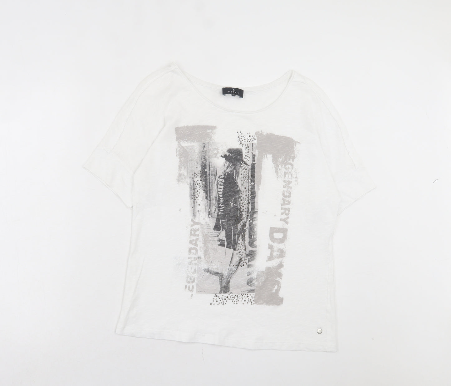 monari Womens White Polyester Basic T-Shirt Size 10 Crew Neck