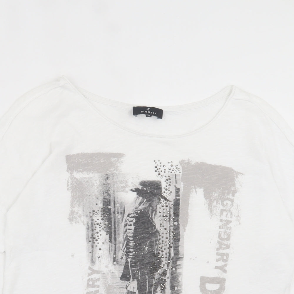 monari Womens White Polyester Basic T-Shirt Size 10 Crew Neck