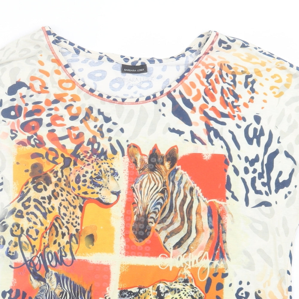 Barbara Lebek Womens Multicoloured Animal Print Polyester Basic T-Shirt Size S Crew Neck - Zebra/wild cats