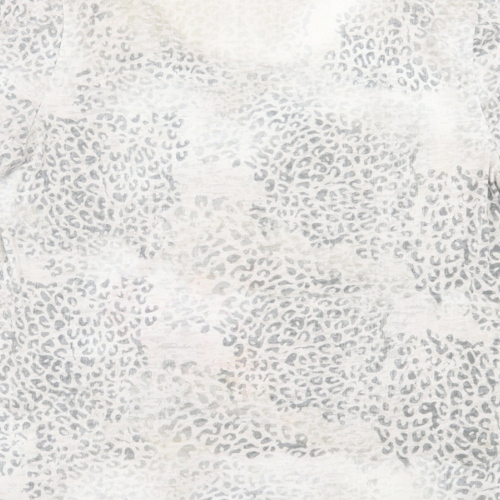 monari Womens Beige Animal Print Polyester Basic T-Shirt Size 10 Scoop Neck - Free Your Soul