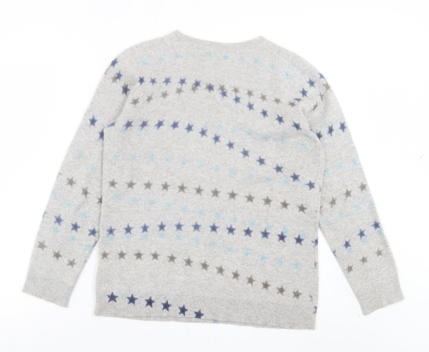 Charter Club Womens Grey Crew Neck Geometric Cashmere Pullover Jumper Size L - Star Pattern