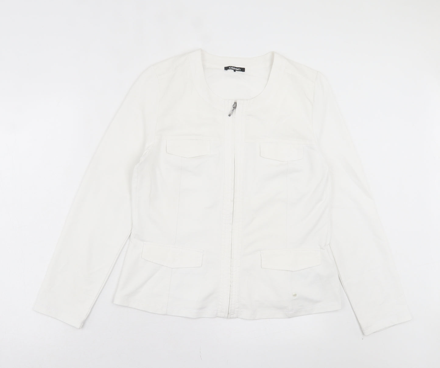 Olsen Womens White Jacket Size 14 Zip