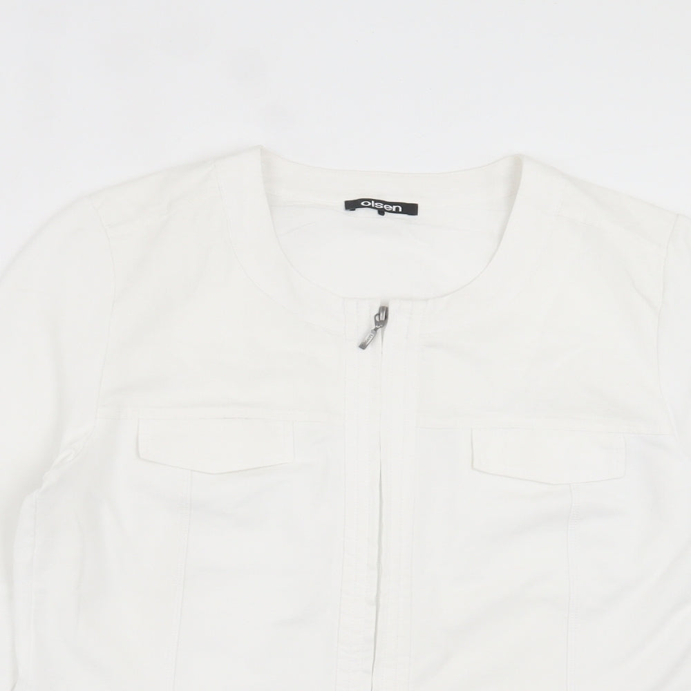 Olsen Womens White Jacket Size 14 Zip