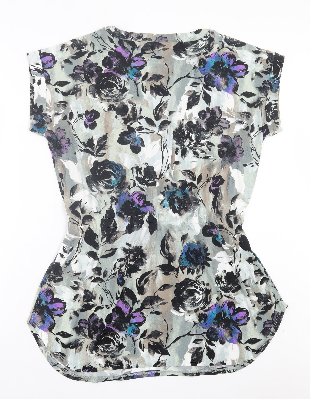 Nina Leonard Womens Multicoloured Floral Polyester A-Line Size XL V-Neck Button