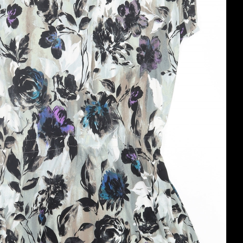 Nina Leonard Womens Multicoloured Floral Polyester A-Line Size XL V-Neck Button