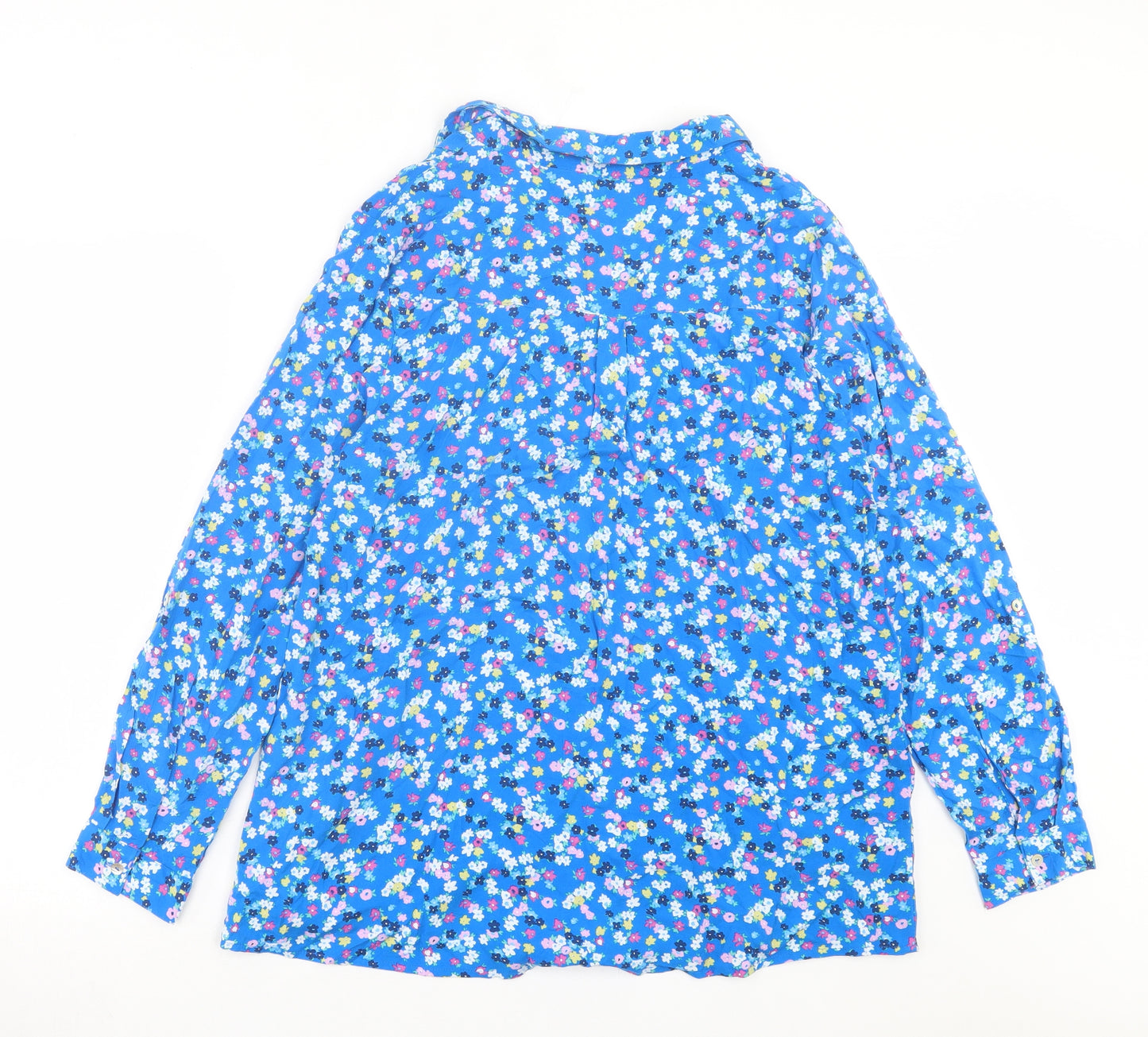 isle Womens Blue Floral Viscose Basic Button-Up Size 16 V-Neck