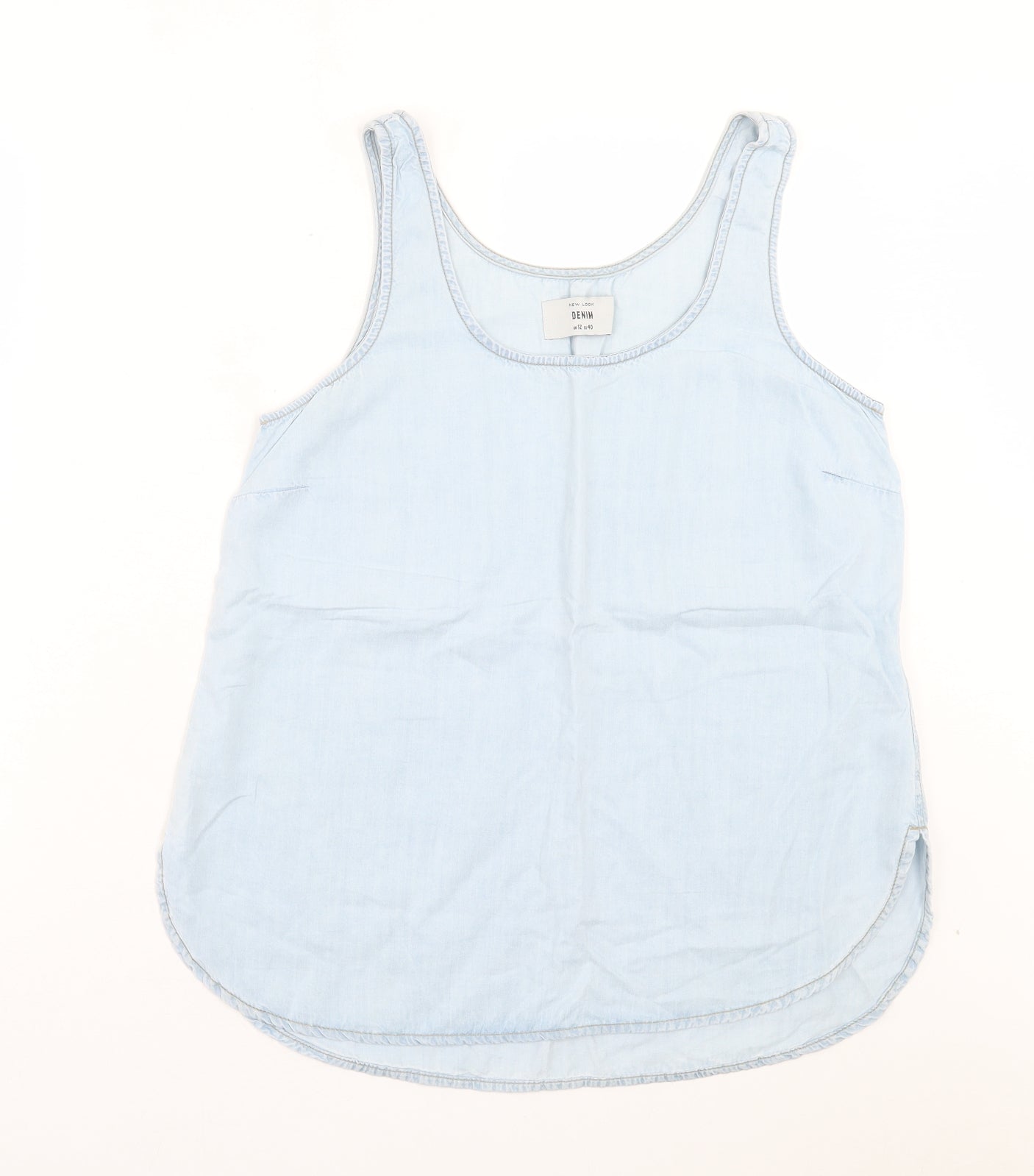 New Look Womens Blue Lyocell Basic Tank Size 12 Crew Neck