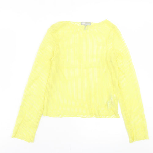 ASOS Womens Yellow Striped Polyester Cropped T-Shirt Size 8 Boat Neck