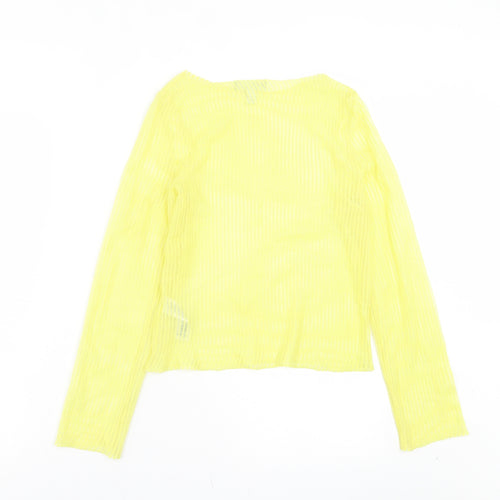 ASOS Womens Yellow Striped Polyester Cropped T-Shirt Size 8 Boat Neck