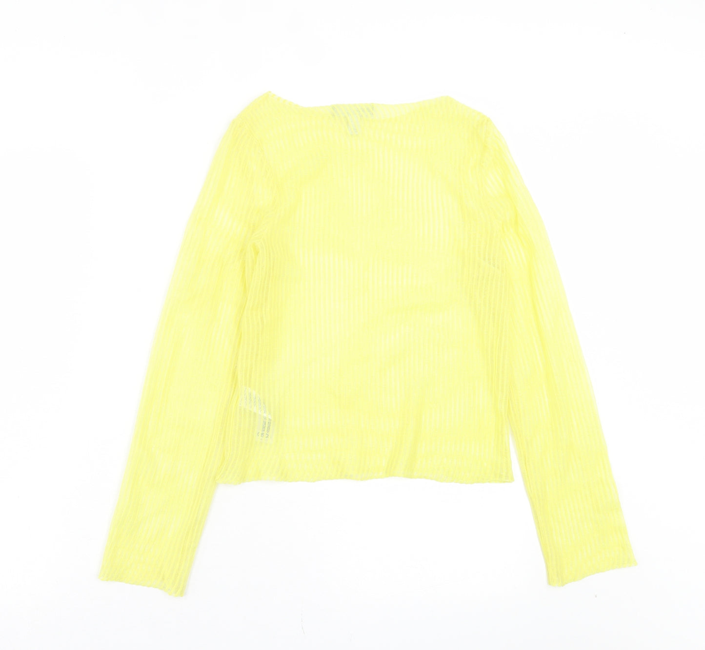 ASOS Womens Yellow Striped Polyester Cropped T-Shirt Size 8 Boat Neck