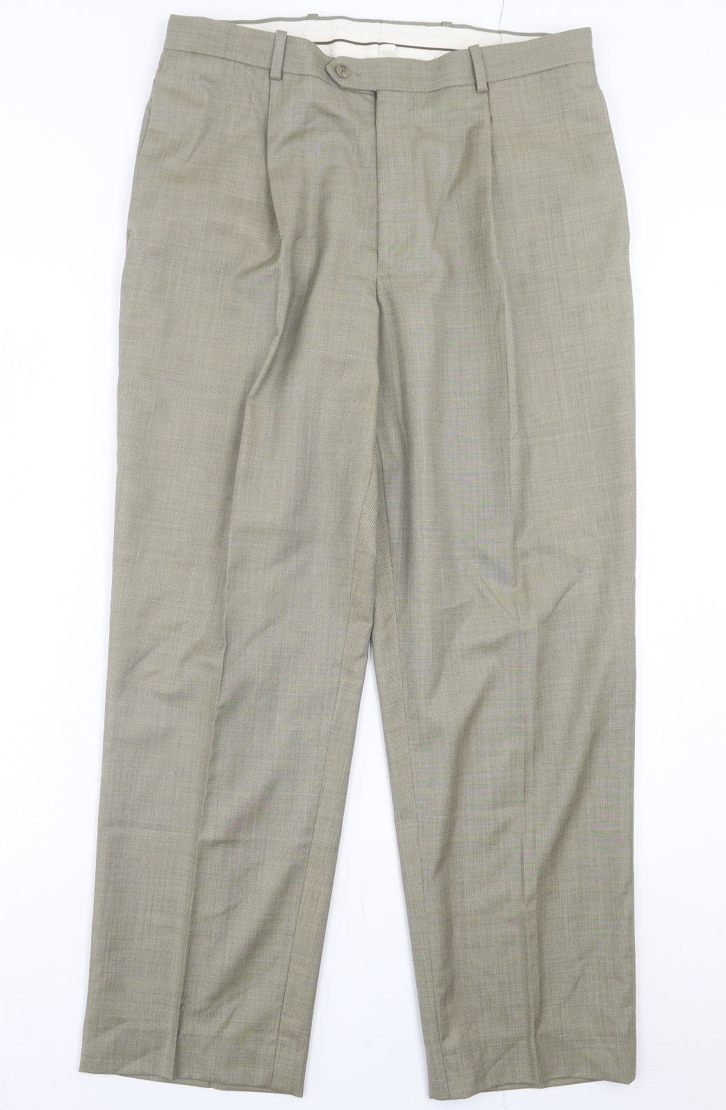 Tasso Ella Mens Green Wool Trousers Size 34 in L30 in Regular Button