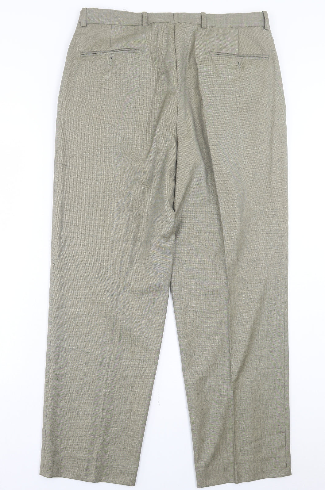 Tasso Ella Mens Green Wool Trousers Size 34 in L30 in Regular Button