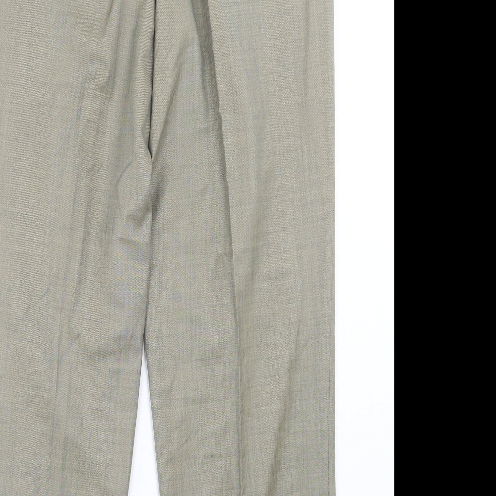 Tasso Ella Mens Green Wool Trousers Size 34 in L30 in Regular Button