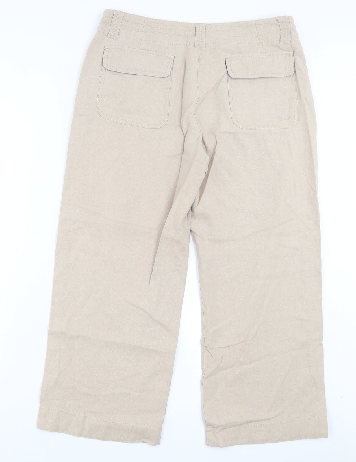 NEXT Womens Beige Linen Cropped Trousers Size 10 L24 in Regular Button