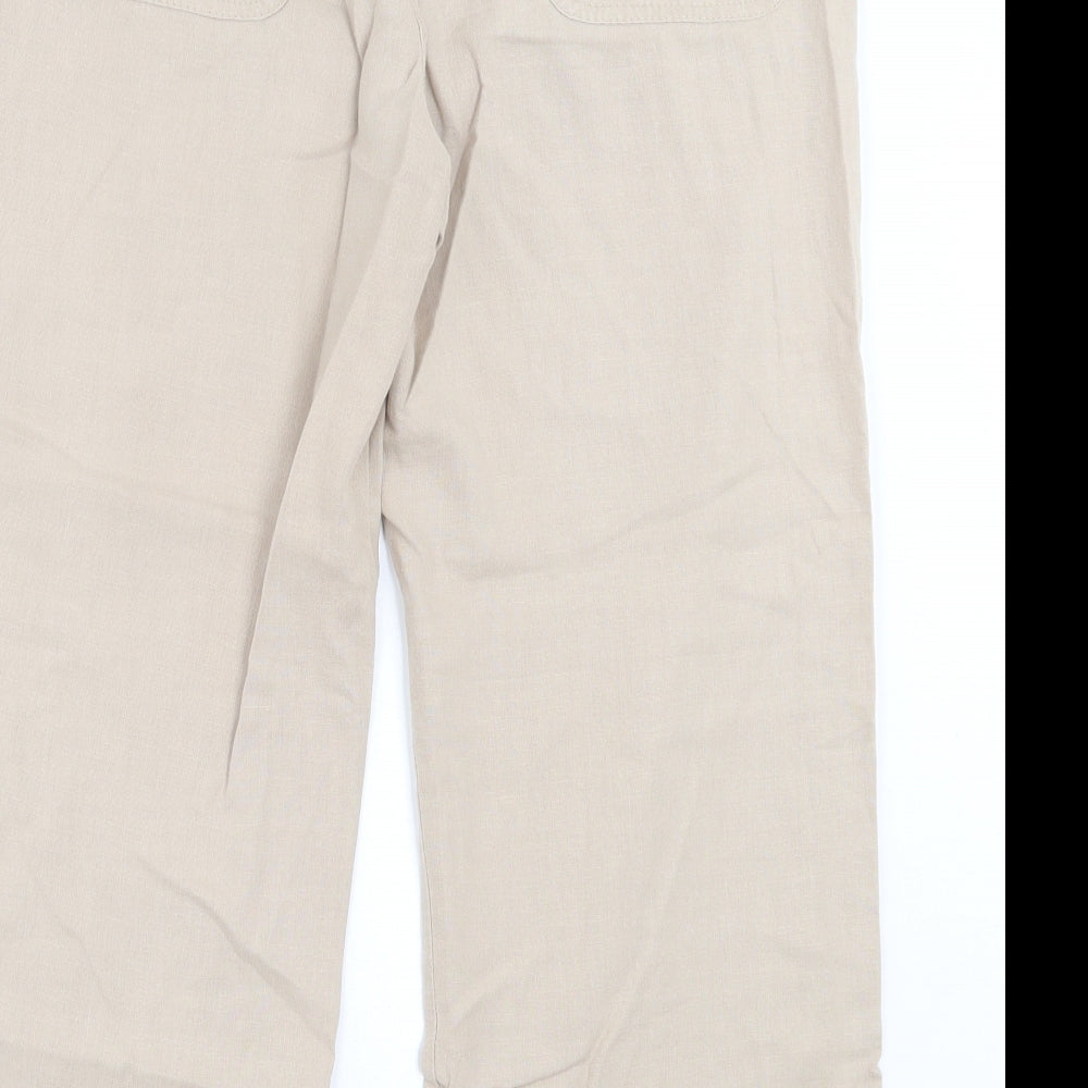 NEXT Womens Beige Linen Cropped Trousers Size 10 L24 in Regular Button