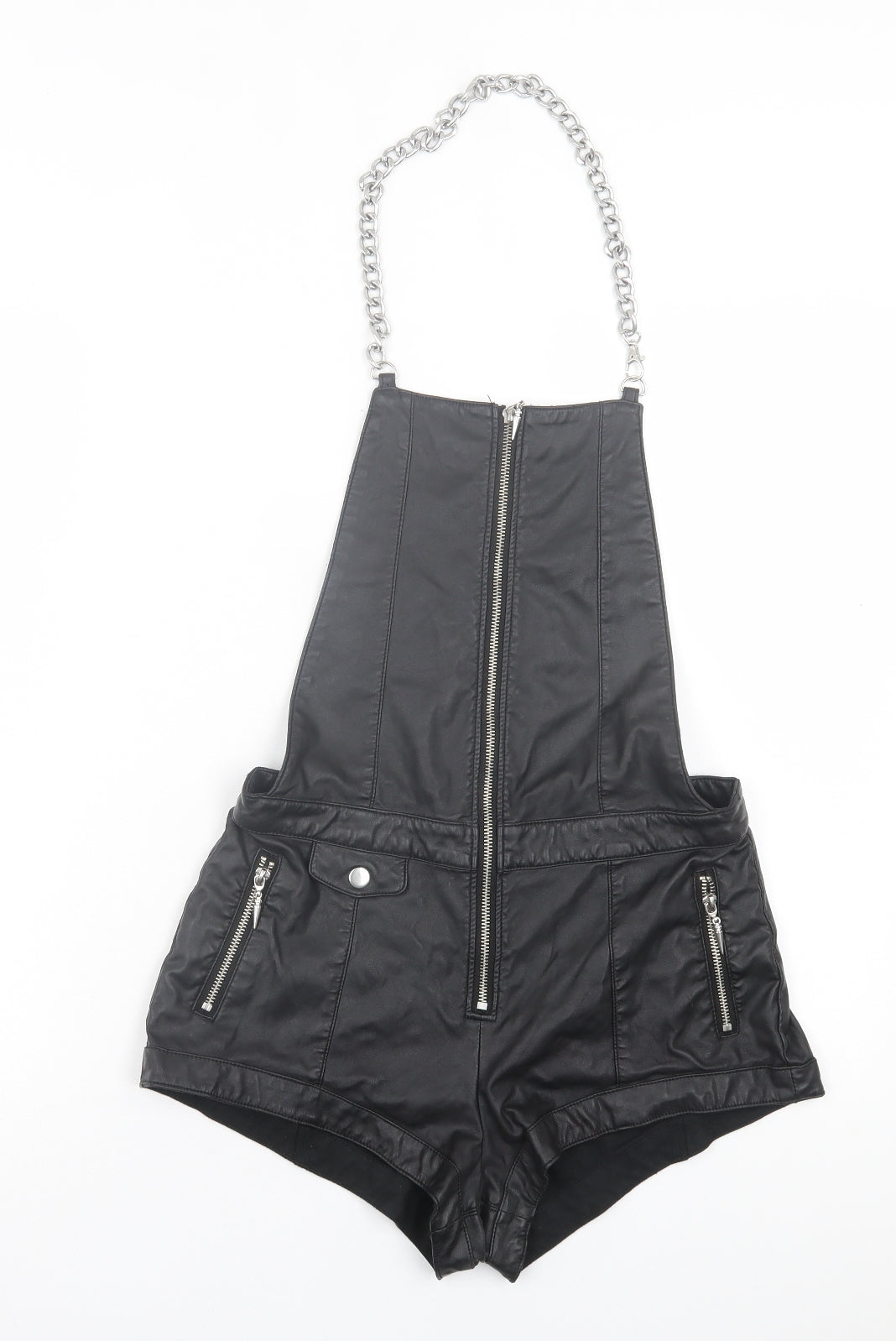 H&M Womens Black Polyester Dungaree One-Piece Size 6 Zip - Chain Strap
