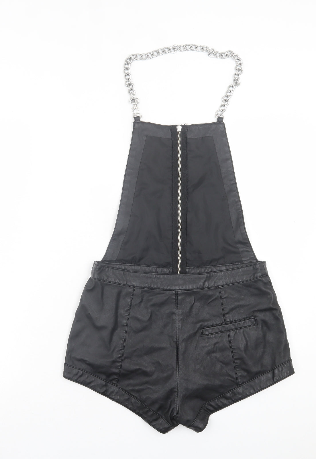 H&M Womens Black Polyester Dungaree One-Piece Size 6 Zip - Chain Strap