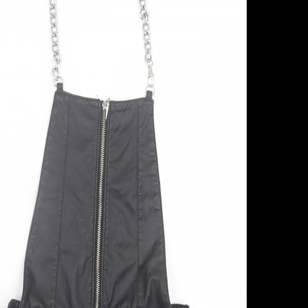 H&M Womens Black Polyester Dungaree One-Piece Size 6 Zip - Chain Strap