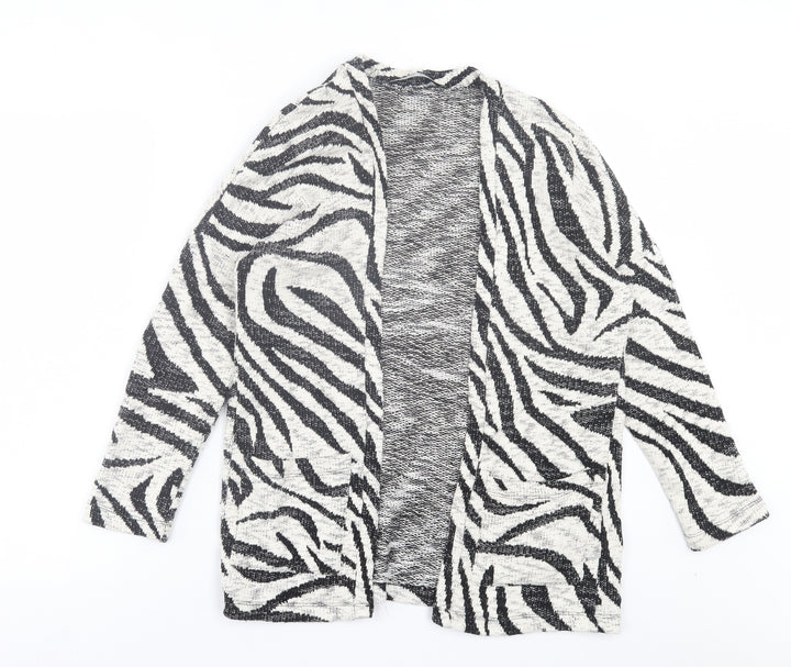 Stradivarius Womens Beige V-Neck Animal Print Cotton Cardigan Jumper Size S
