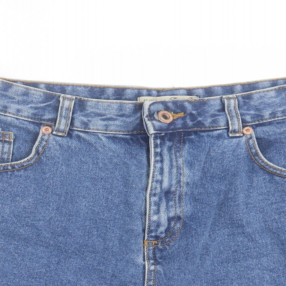 Denim & Co. Womens Blue Cotton Mom Shorts Size 12 L3 in Regular Button