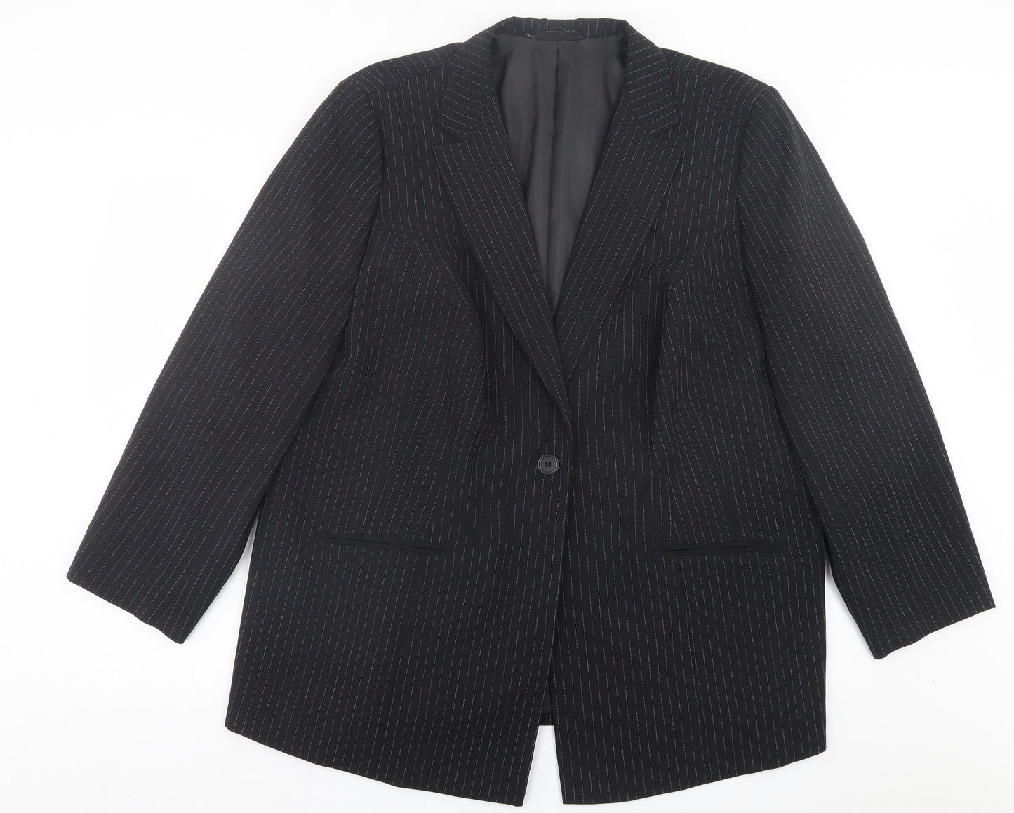 essence Womens Black Striped Jacket Blazer Size 22 Button