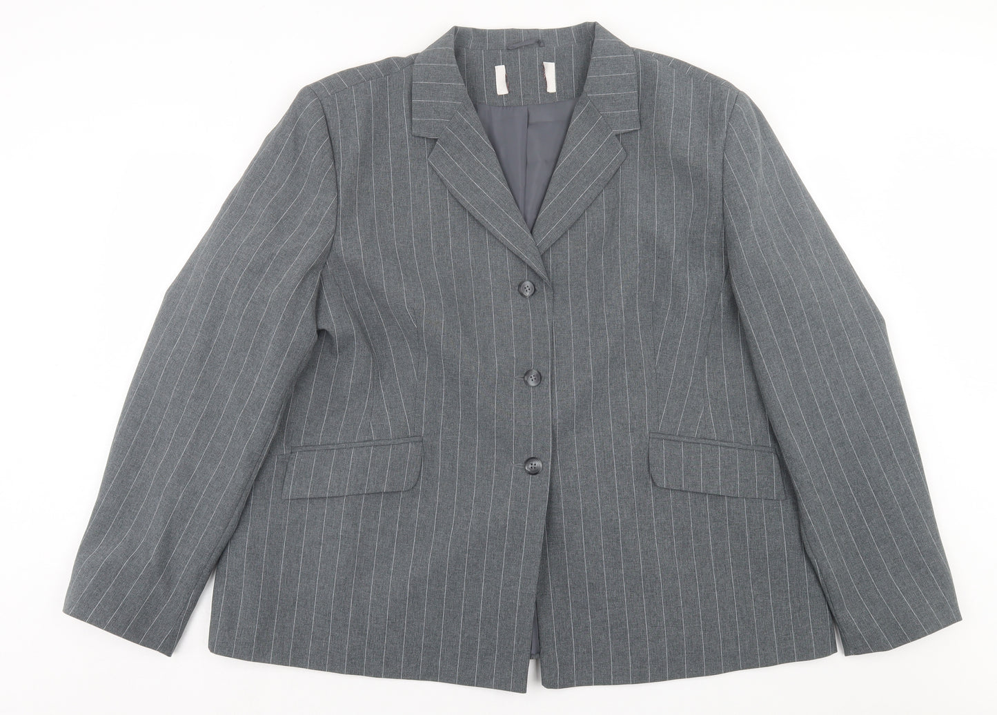 Bonmarché Womens Grey Striped Jacket Blazer Size 24 Button
