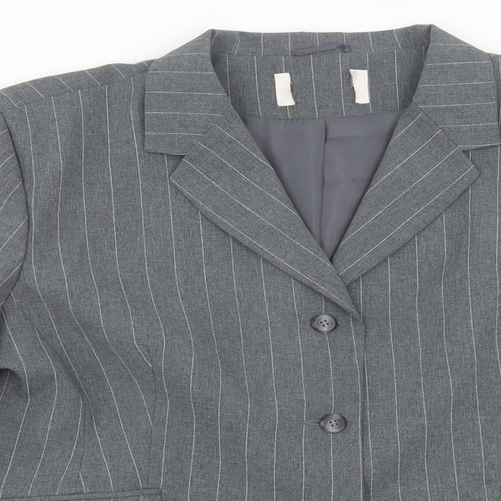 Bonmarché Womens Grey Striped Jacket Blazer Size 24 Button