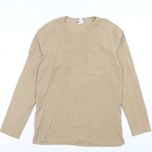Zara Mens Brown Cotton T-Shirt Size L Crew Neck - Pocket Detail