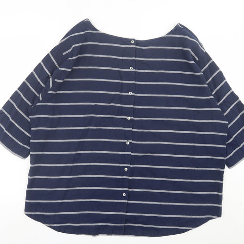 Monsoon Womens Blue Striped Linen Basic T-Shirt Size 18 Crew Neck - Pocket Detail