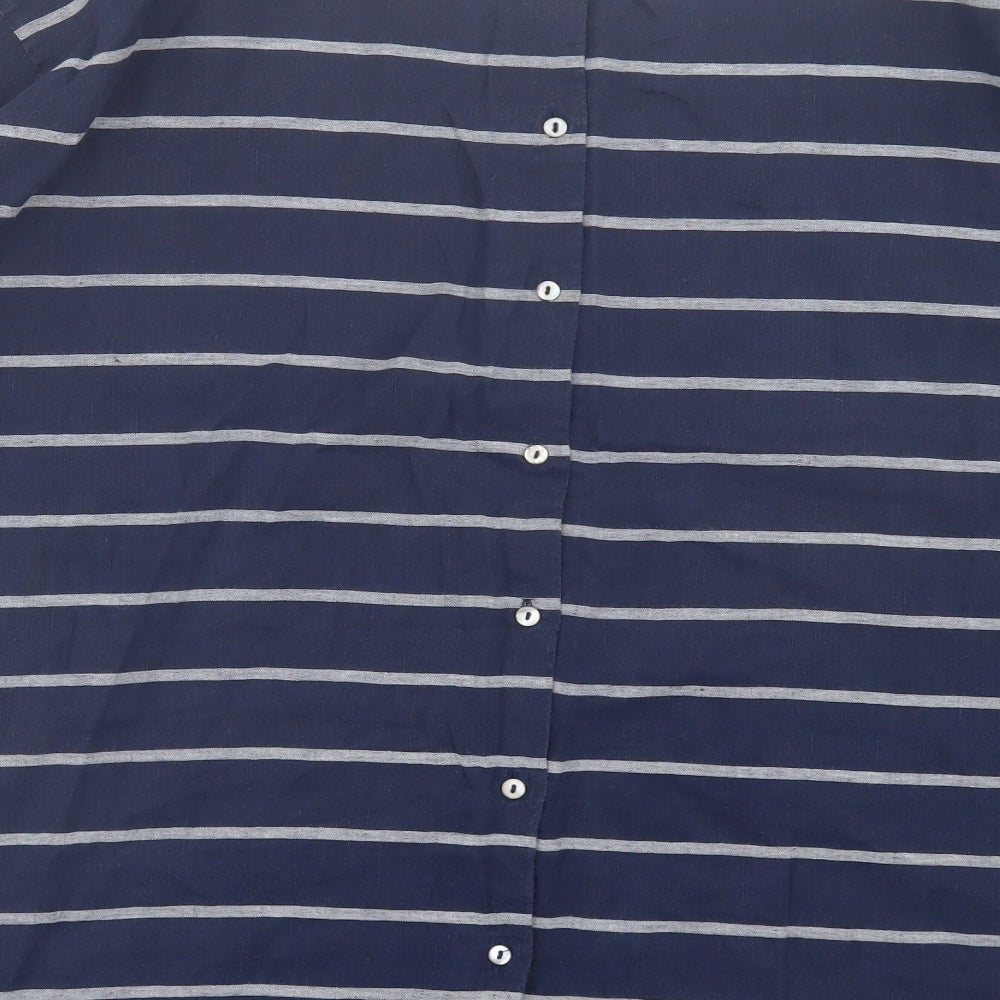 Monsoon Womens Blue Striped Linen Basic T-Shirt Size 18 Crew Neck - Pocket Detail