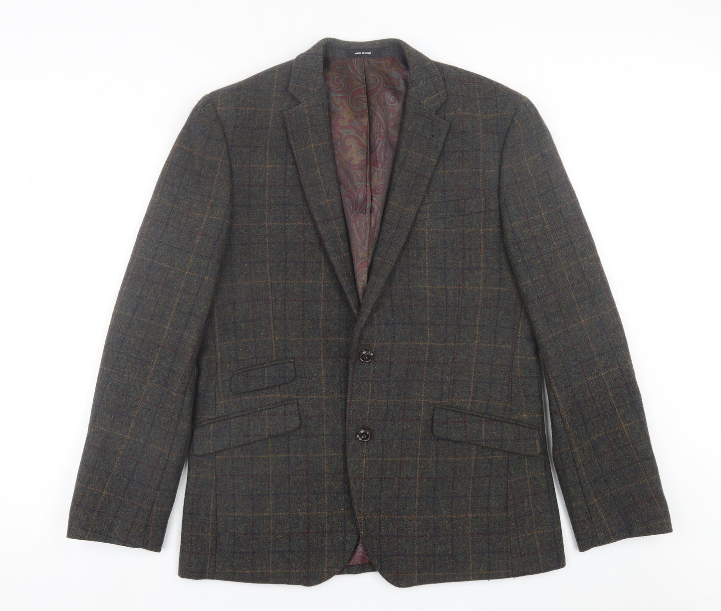 Cedar Wood State Mens Green Plaid Polyester Jacket Suit Jacket Size 40