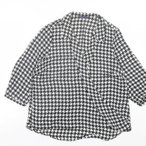 Marks and Spencer Womens Black Herringbone Polyester Basic Blouse Size 14 V-Neck