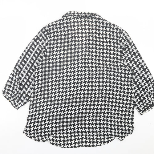 Marks and Spencer Womens Black Herringbone Polyester Basic Blouse Size 14 V-Neck