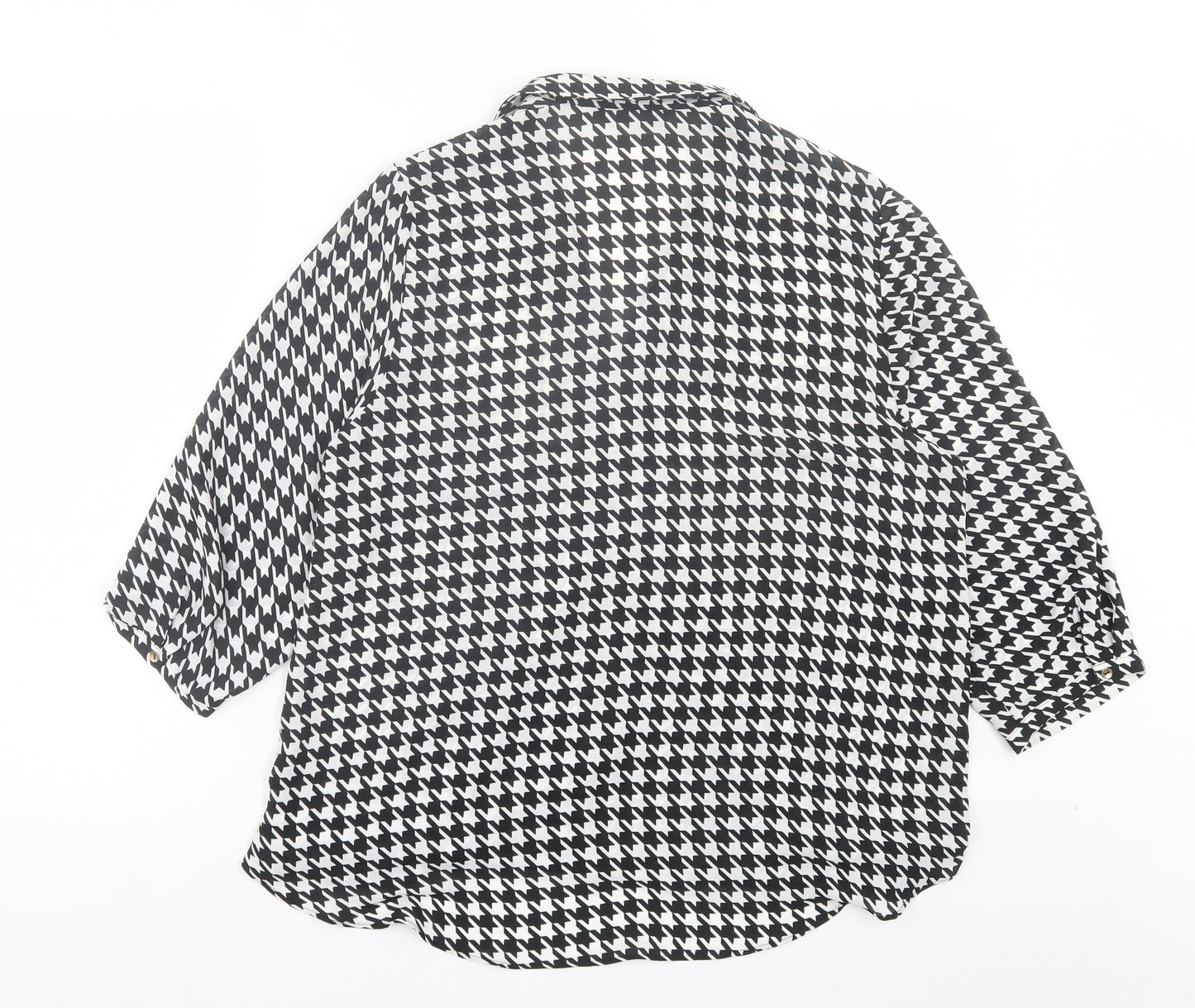 Marks and Spencer Womens Black Herringbone Polyester Basic Blouse Size 14 V-Neck