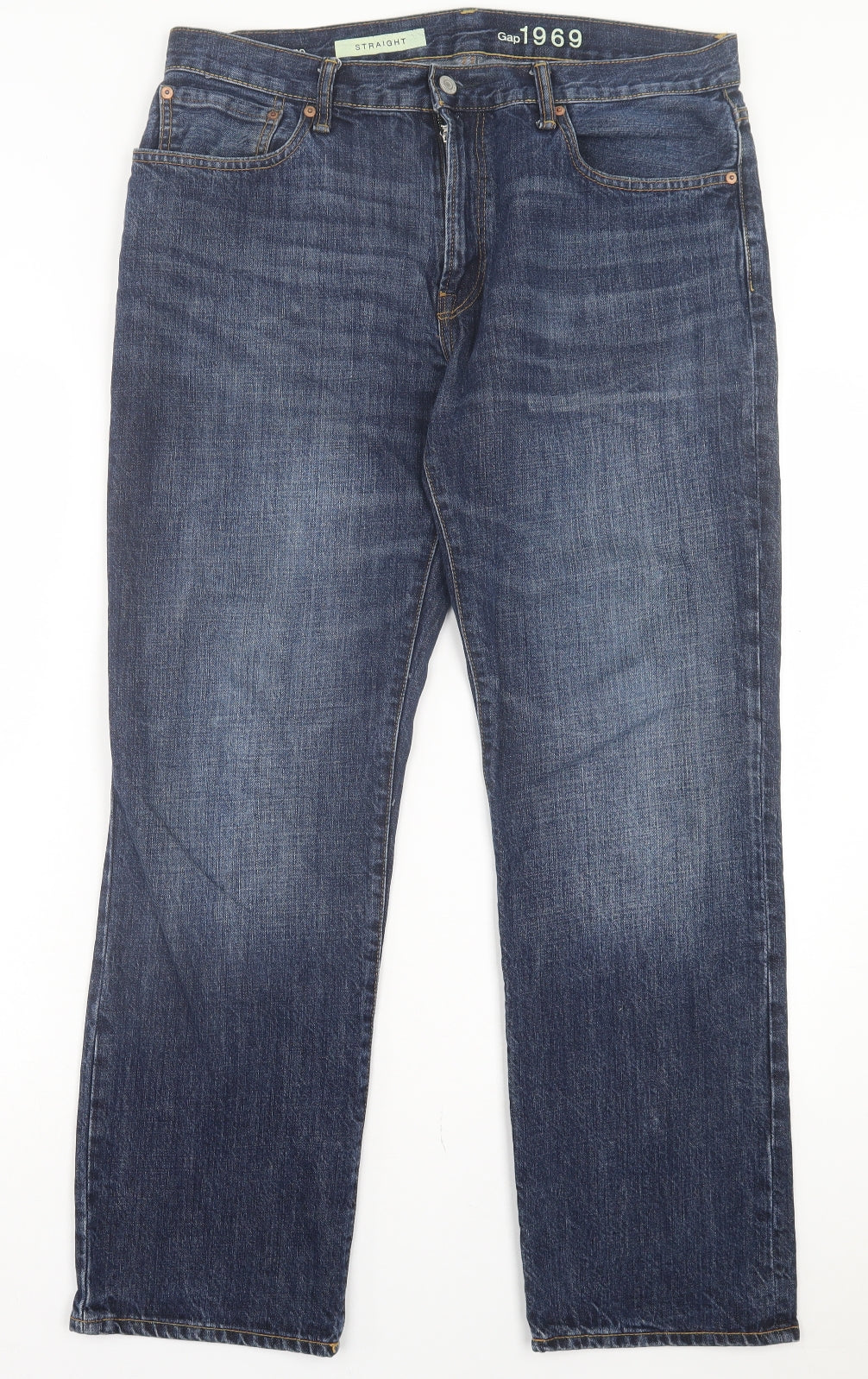 Gap Mens Blue Cotton Straight Jeans Size 34 in L30 in Regular Button