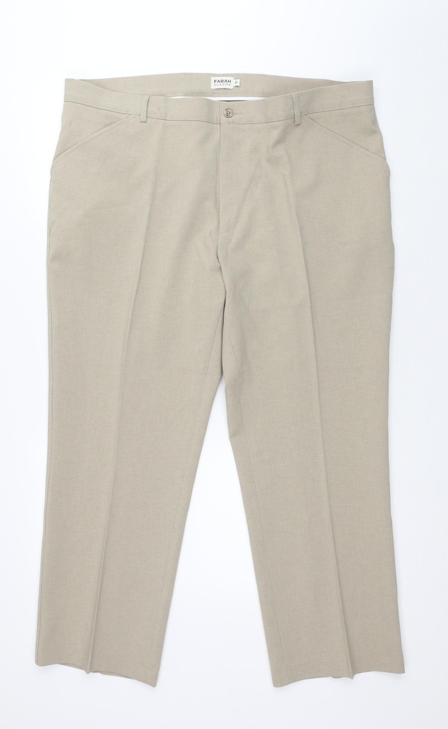 Farah Mens Beige Polyester Chino Trousers Size 42 in L27 in Regular Button