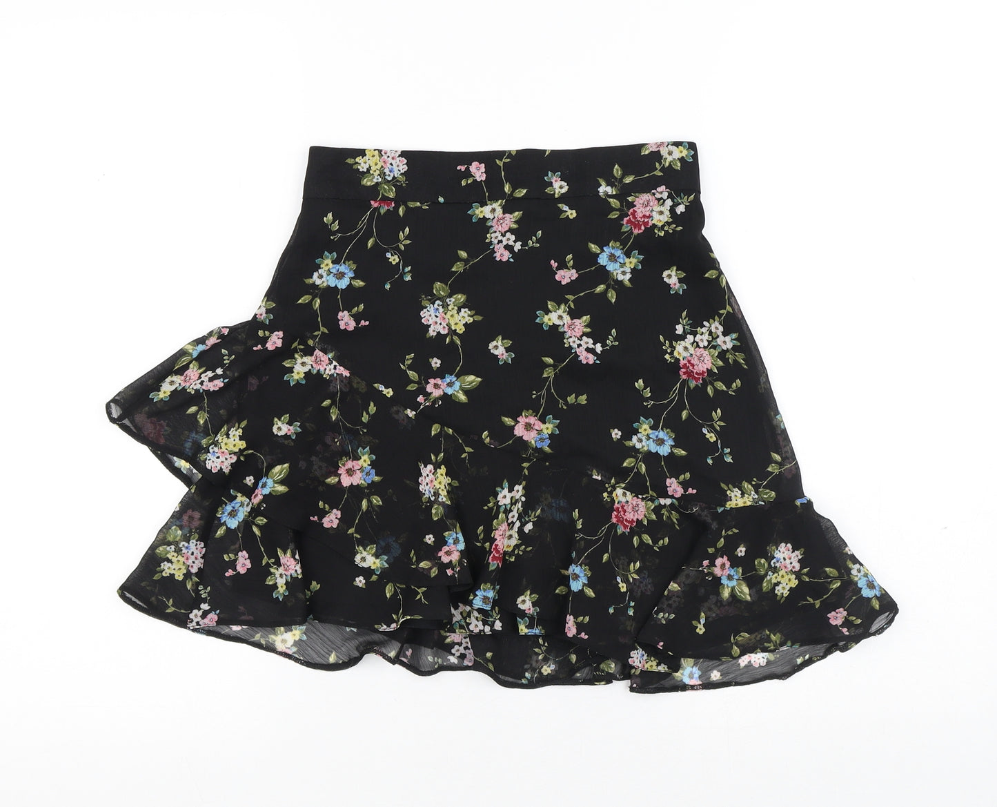 Primark Womens Black Floral Polyester Mini Skirt Size 6 Zip - Flowers