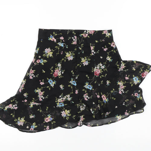 Primark Womens Black Floral Polyester Mini Skirt Size 6 Zip - Flowers