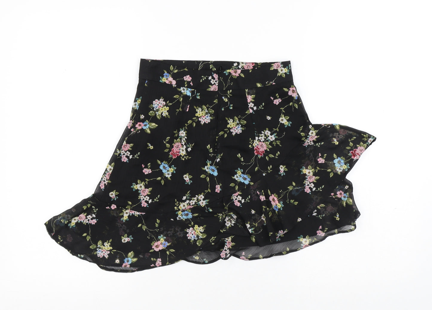 Primark Womens Black Floral Polyester Mini Skirt Size 6 Zip - Flowers
