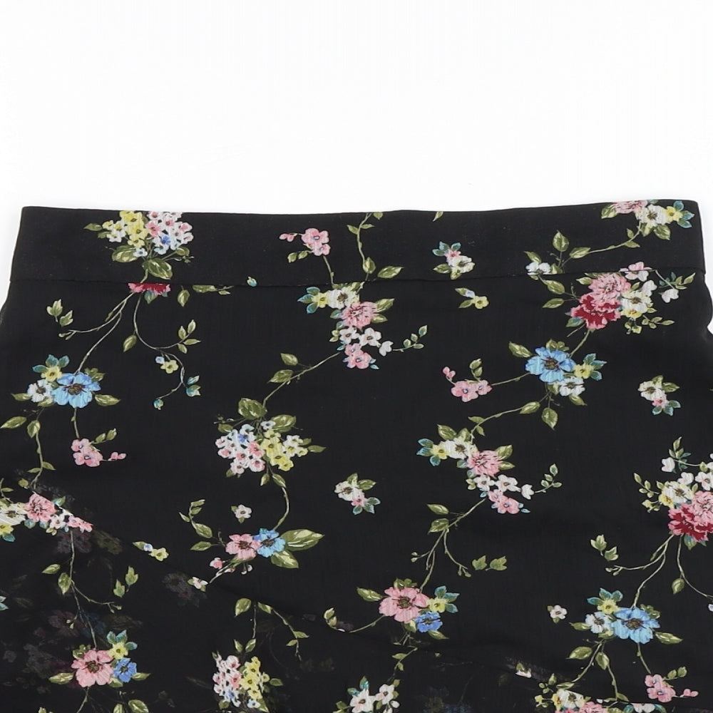 Primark Womens Black Floral Polyester Mini Skirt Size 6 Zip - Flowers