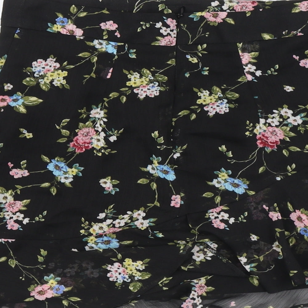 Primark Womens Black Floral Polyester Mini Skirt Size 6 Zip - Flowers