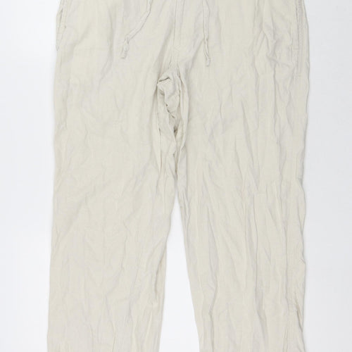 Marks and Spencer Mens Beige Linen Chino Trousers Size 38 in L29 in Regular Button
