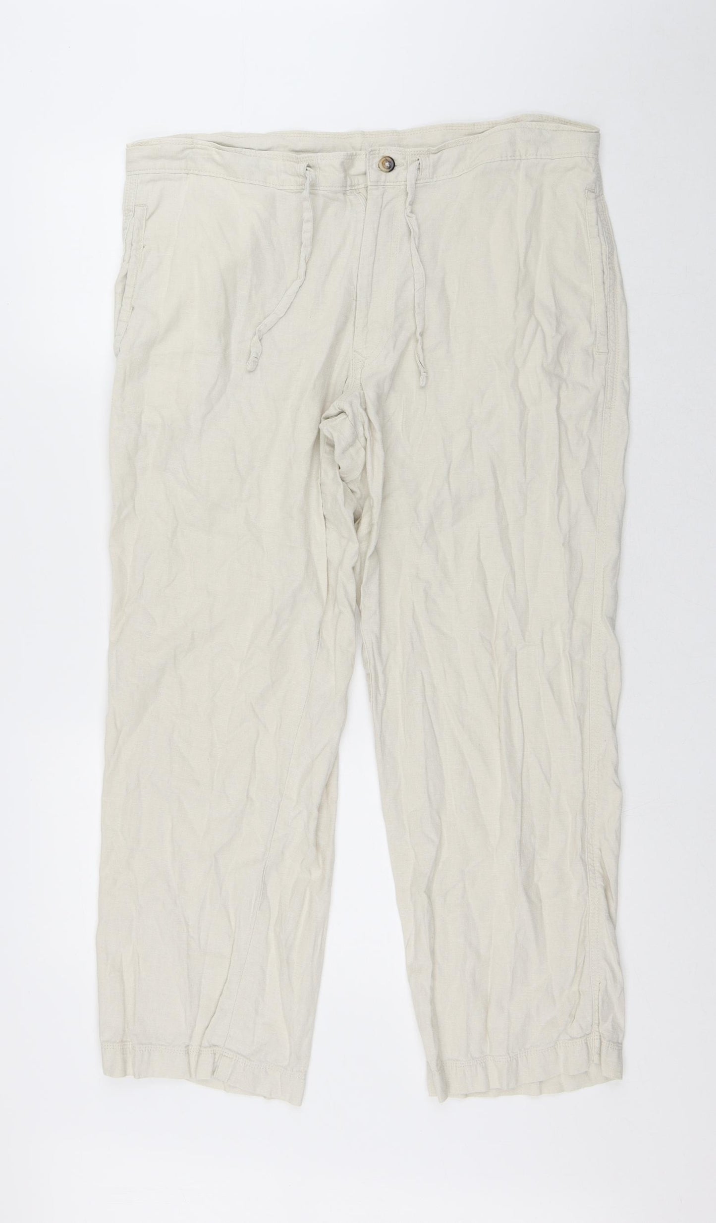 Marks and Spencer Mens Beige Linen Chino Trousers Size 38 in L29 in Regular Button