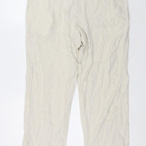 Marks and Spencer Mens Beige Linen Chino Trousers Size 38 in L29 in Regular Button