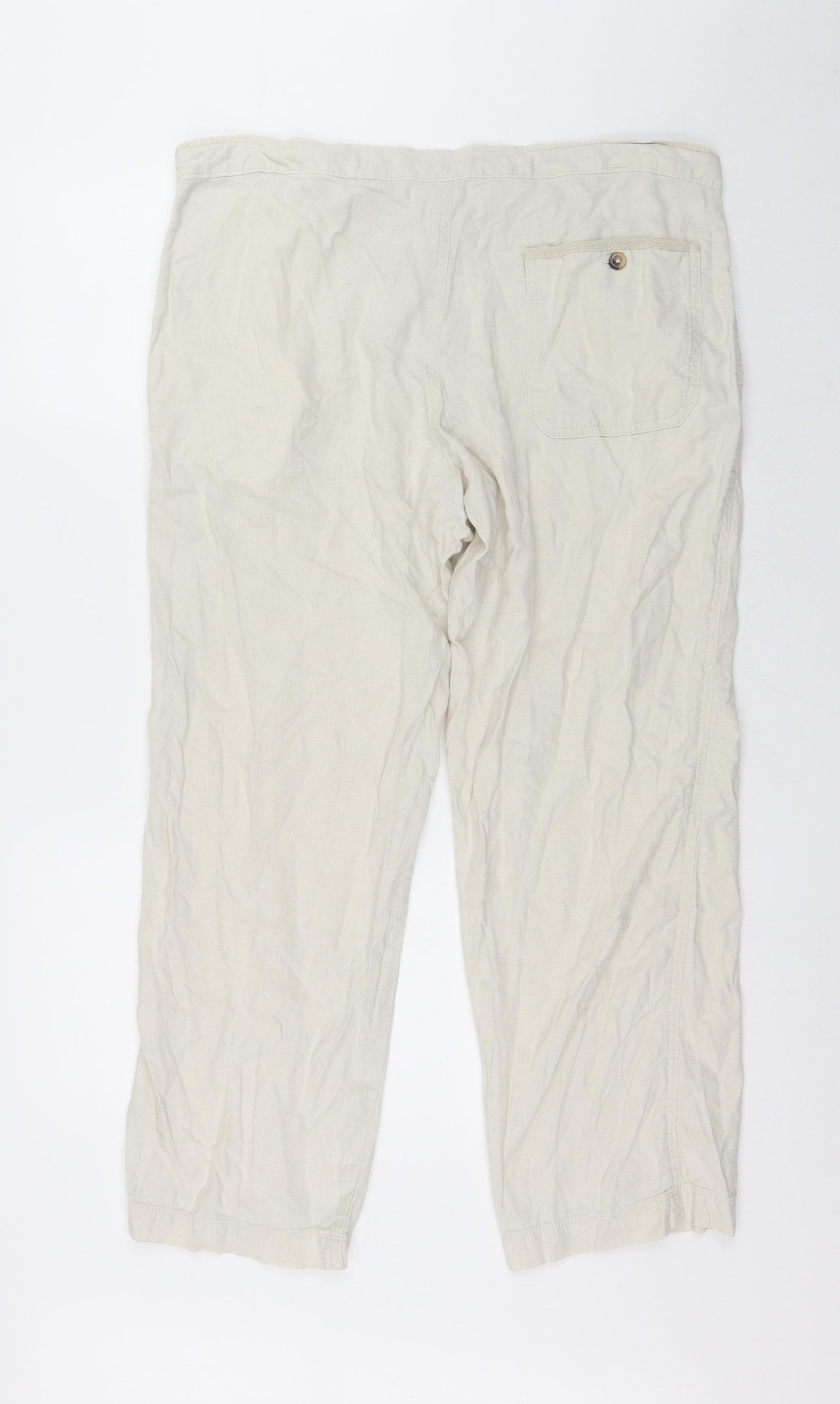 Marks and Spencer Mens Beige Linen Chino Trousers Size 38 in L29 in Regular Button