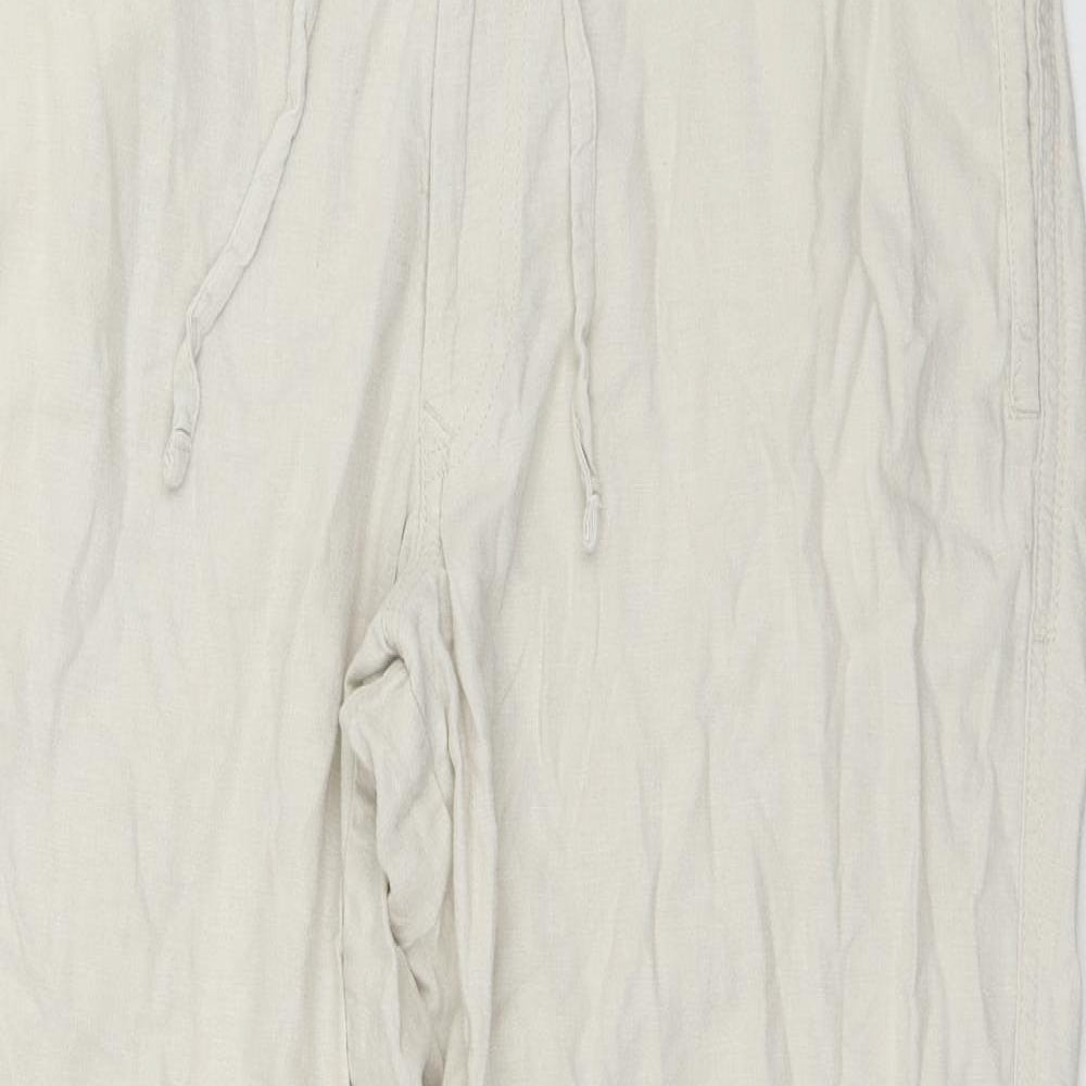 Marks and Spencer Mens Beige Linen Chino Trousers Size 38 in L29 in Regular Button