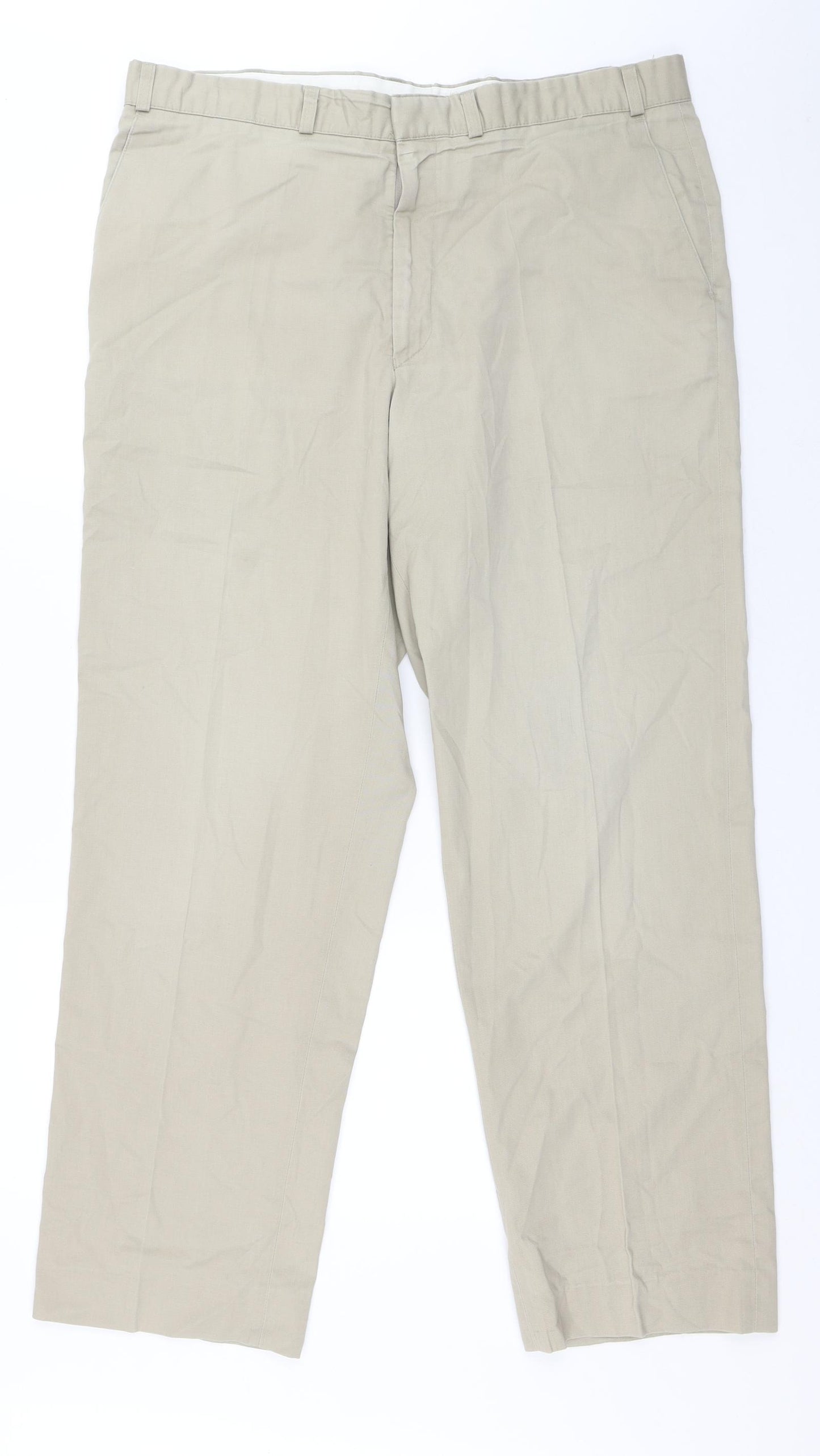 Marks and Spencer Womens Beige Cotton Chino Trousers Size 40 in L31 in Regular Hook & Loop